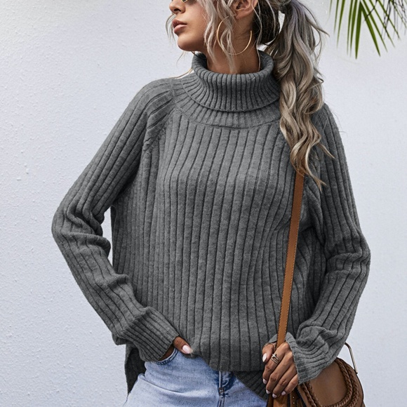 Rust brown Turtleneck Oversized loose fit sweater - Picture 5 of 15